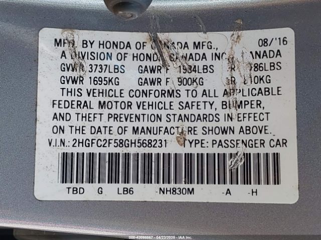 2HGFC2F58GH568231 Honda Civic Lx