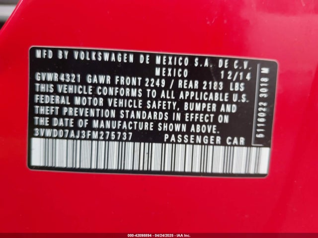 3VWD07AJ3FM275737 Volkswagen Jetta 1.8t Se