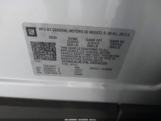 3GNAXUEV4LS654225 Chevrolet Equinox Awd Lt 1.5l Turbo