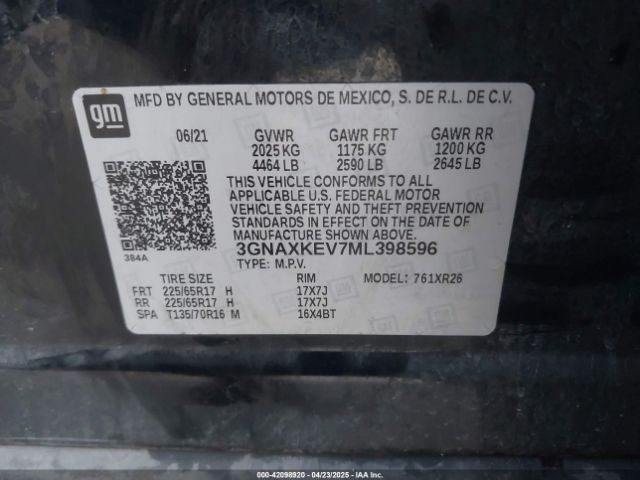 2021 CHEVROLET EQUINOX 3GNAXKEV7ML398596 Photo 8