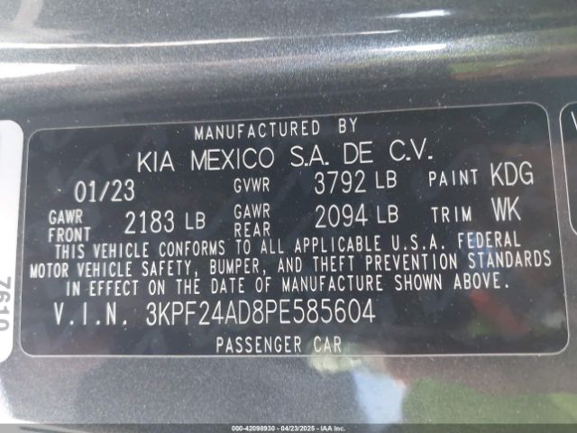 3KPF24AD8PE585604 KIA Forte Lxs