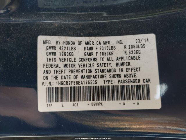 1HGCR2F58EA175505 Honda Accord Sport