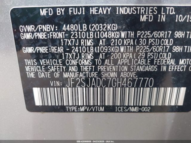 JF2SJADC7GH467770 Subaru Forester 2.5i Premium