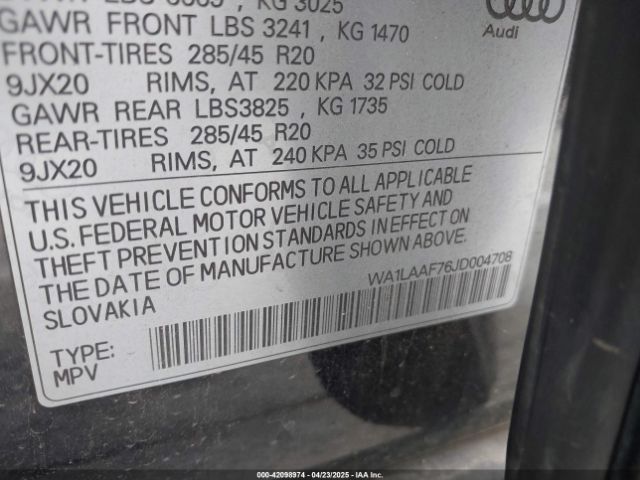 WA1LAAF76JD004708 Audi Q7 3.0t Premium