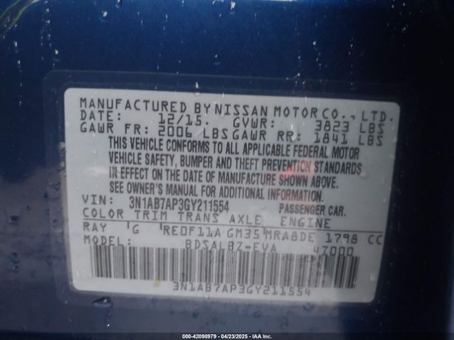 3N1AB7AP3GY211554 Nissan SENTRA S