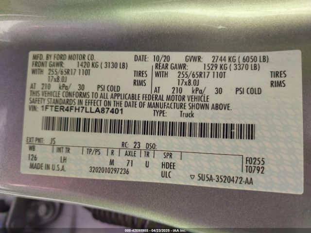 2020 FORD RANGER 1FTER4FH7LLA87401 Photo 8