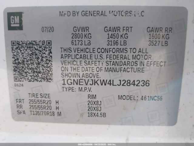1GNEVJKW4LJ284236 Chevrolet Traverse Awd Rs