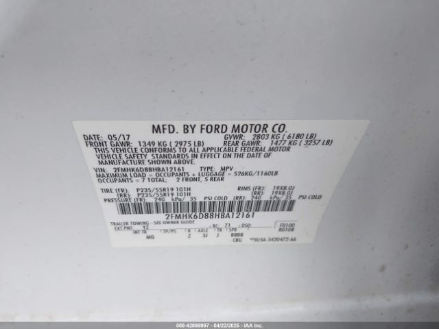 2FMHK6D88HBA12161 Ford Flex Limited