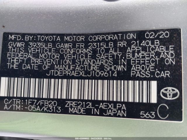 JTDEPRAEXLJ109614 Toyota 2zr-fae