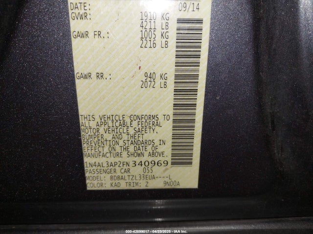 1N4AL3AP2FN340969 Nissan Altima 2.5 Sl