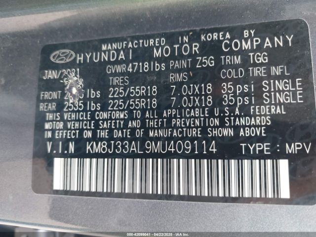 2021 HYUNDAI TUCSON KM8J33AL9MU409114 Photo 8