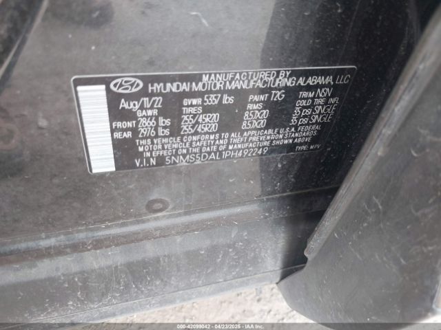 5NMS5DAL1PH492249 Hyundai Santa Fe Calligraphy