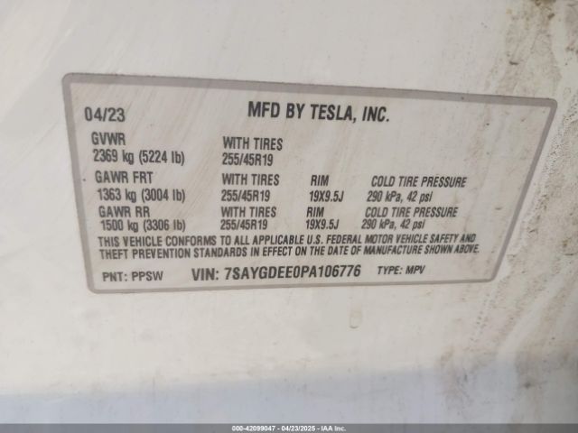 7SAYGDEE0PA106776 Tesla Model Y Awd/long Range Dual Motor All-wheel Drive