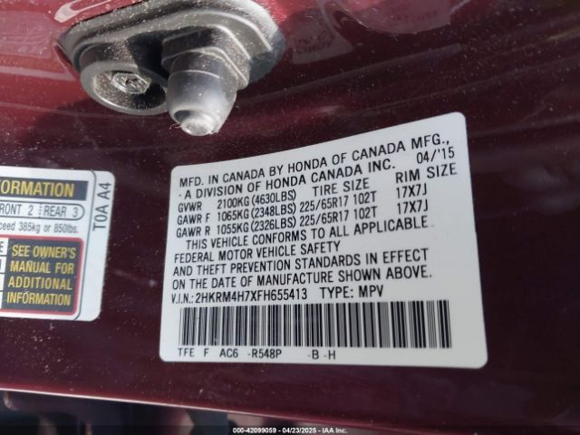 2HKRM4H7XFH655413 Honda Cr-v Ex-l