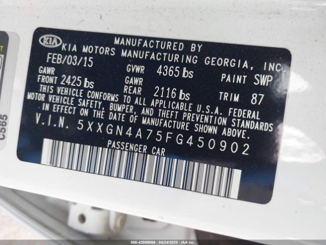 5XXGN4A75FG450902 KIA OPTIMA EX