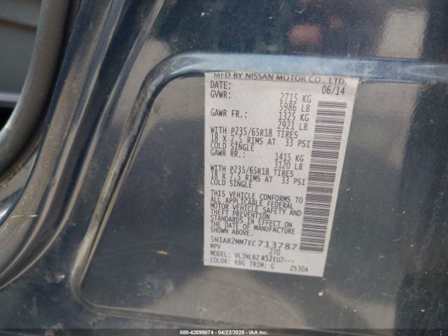 5N1AR2MM7EC713787 Nissan Pathfinder S