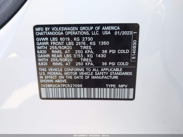1V2BR2CA7PC527099 Volkswagen Atlas 3.6l V6 Sel