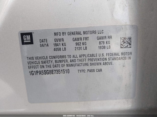 1G1PA5SG8E7351510 Chevrolet lwe