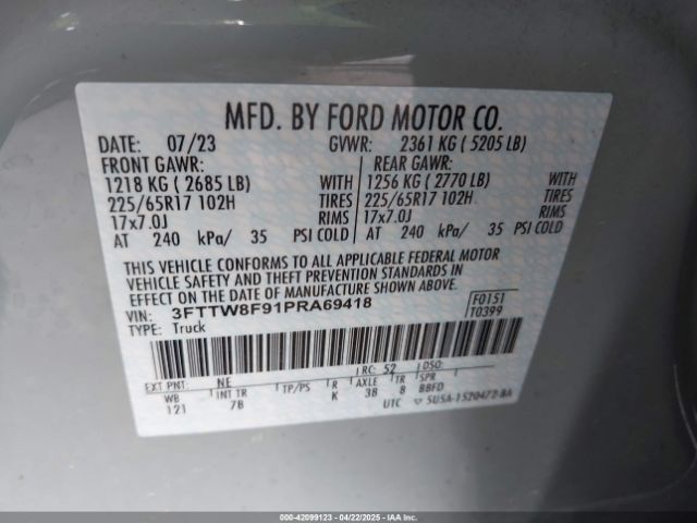 3FTTW8F91PRA69418 Ford Maverick Xlt