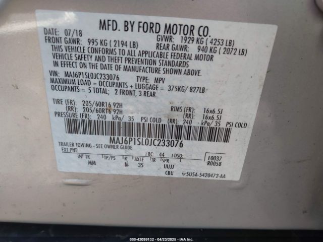 MAJ6P1SL0JC233076 Ford ECOSPORT S