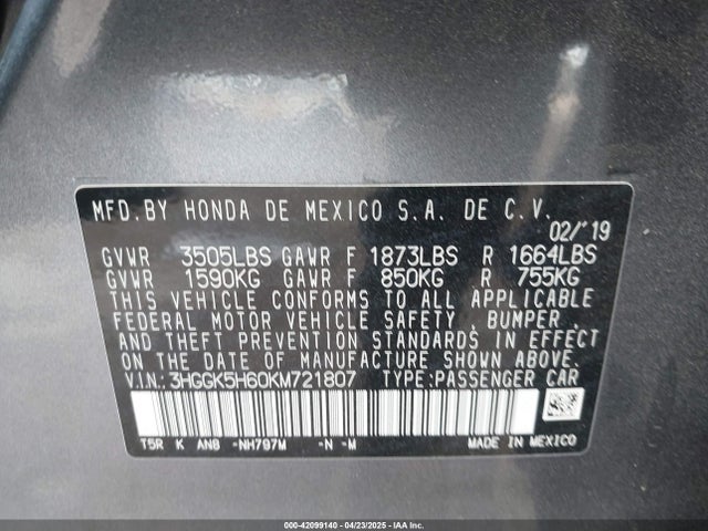 3HGGK5H60KM721807 Honda l15b1