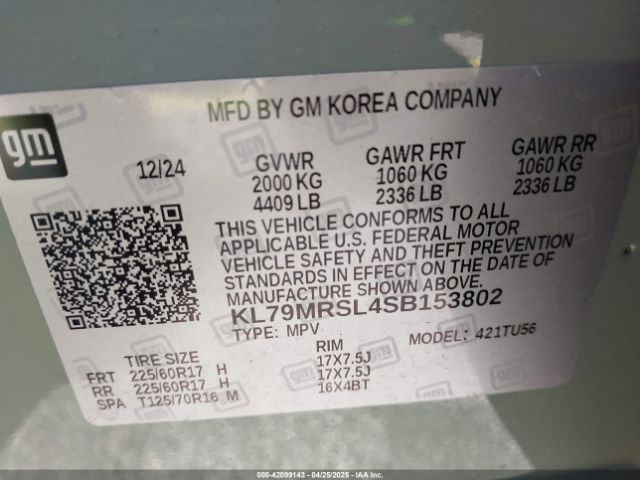 KL79MRSL4SB153802 Chevrolet Trailblazer Awd Lt