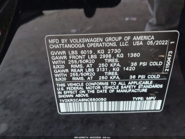 2022 VOLKSWAGEN ATLAS 1V2KR2CA8NC550050 Photo 8