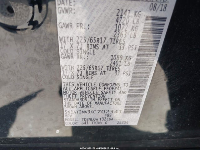 5N1AT2MV3KC702341 Nissan 2019
