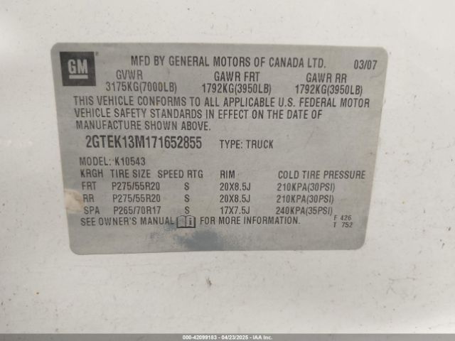 2007 GMC SIERRA 1500 2GTEK13M171652855 Photo 8