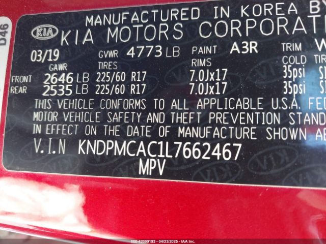 KNDPMCAC1L7662467 KIA Sportage Lx