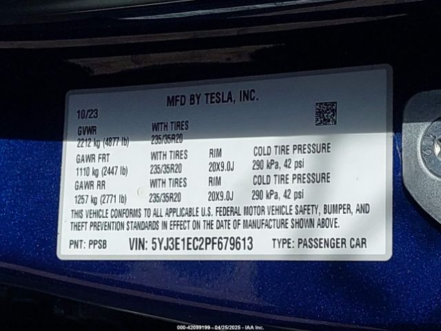 5YJ3E1EC2PF679613 Tesla Model 3 Performance Dual Motor All-wheel Drive