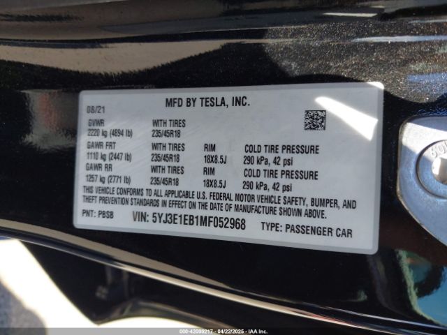5YJ3E1EB1MF052968 Tesla MODEL 3