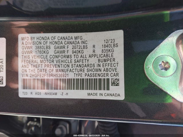 2HGFE2F59RH536921 Honda Civic Sport