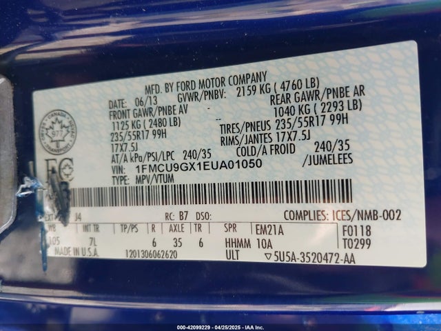 1FMCU9GX1EUA01050 Ford ESCAPE SE
