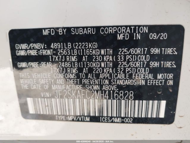 JF2SKAFC2MH416828 Subaru Forester Premium