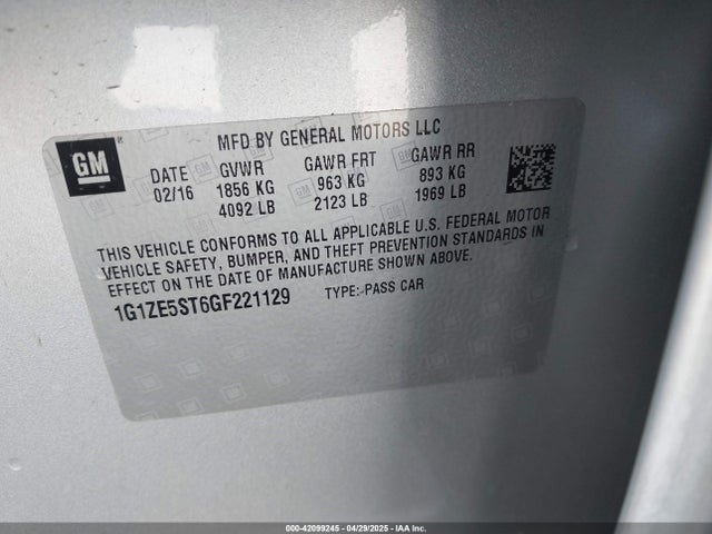 1G1ZE5ST6GF221129 Chevrolet MALIBU 1LT