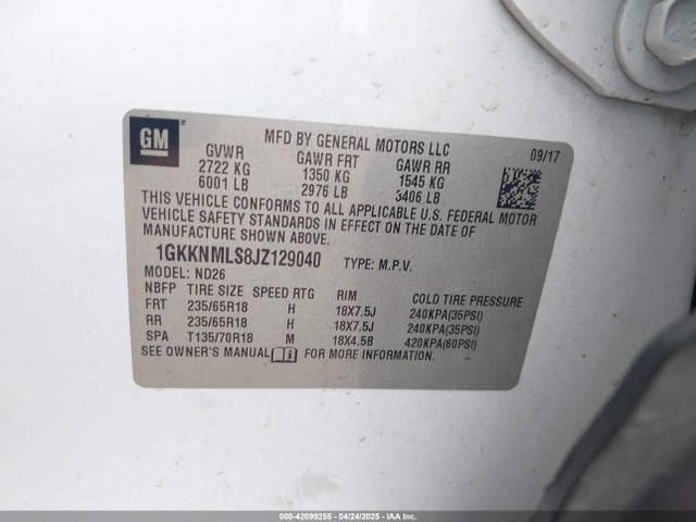 1GKKNMLS8JZ129040 GMC Acadia Slt-1