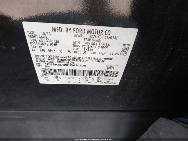 1FM5K8D89EGA91438 Ford EXPLORER XLT