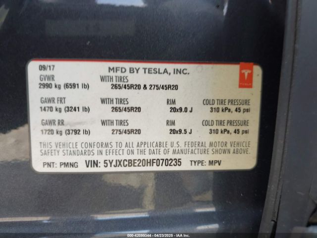 5YJXCBE20HF070235 Tesla Model X 100d/75d/90d