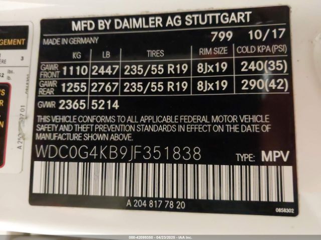 WDC0G4KB9JF351838 Mercedes-Benz Glc 300 4matic