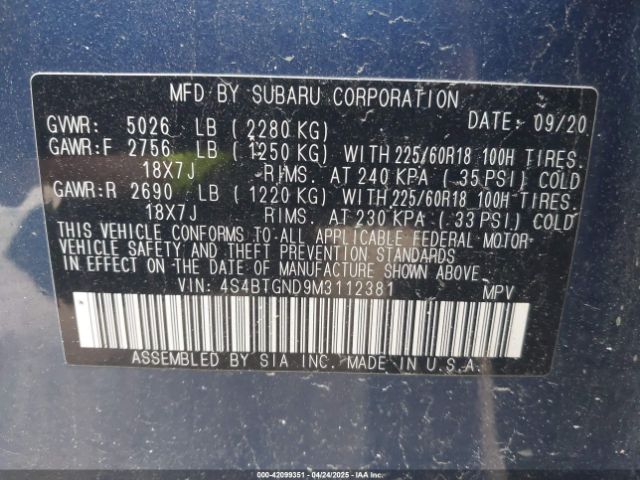 4S4BTGND9M3112381 Subaru Outback Limited Xt
