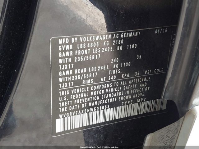 WVGRV7AX5HW501063 Volkswagen 2.0 tsi