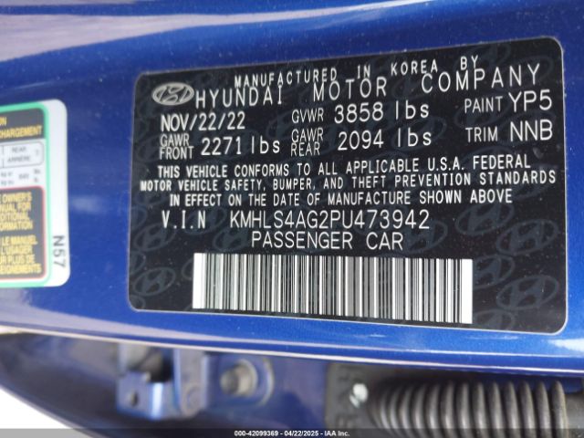 KMHLS4AG2PU473942 Hyundai ELANTRA SEL