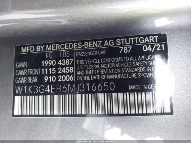W1K3G4EB6MJ316650 Mercedes-Benz A 220