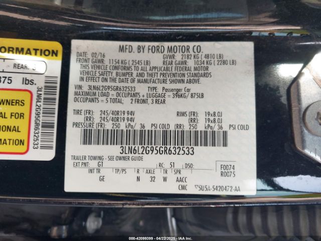 3LN6L2G95GR632533 Lincoln MKZ