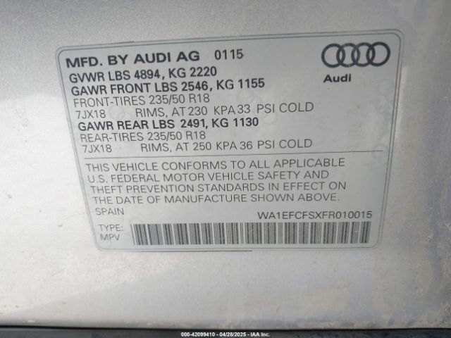 WA1EFCFSXFR010015 Audi Q3 2.0t Premium Plus