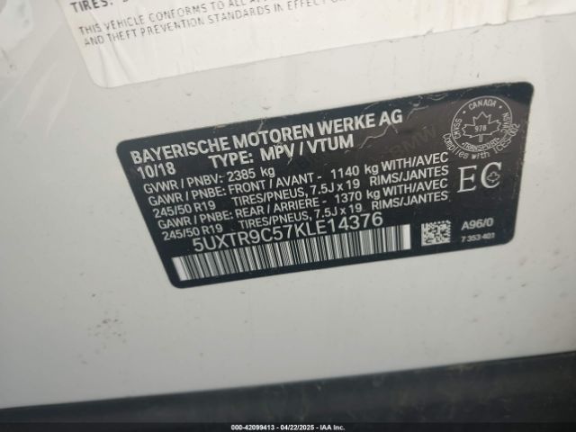 5UXTR9C57KLE14376 BMW X3 Xdrive30i