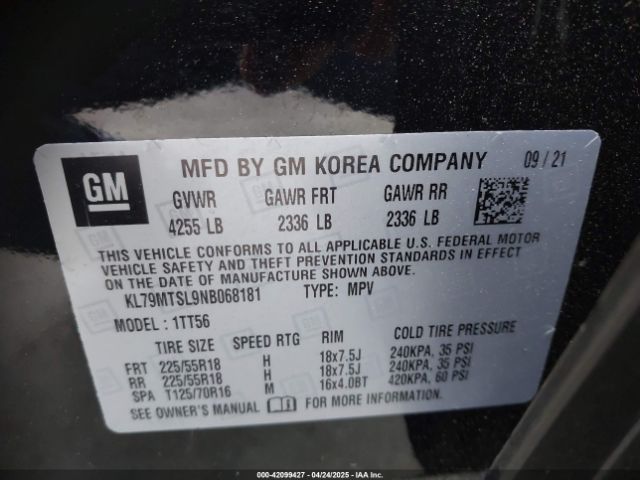 KL79MTSL9NB068181 Chevrolet Trailblazer Fwd Rs