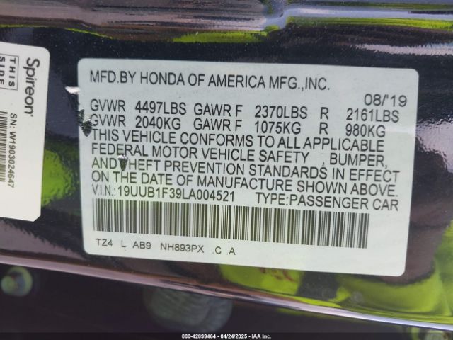 2020 ACURA TLX 19UUB1F39LA004521 Photo 8