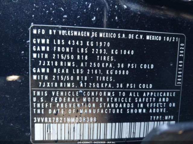 3VVRX7B21NM038398 Volkswagen Taos 1.5t Se